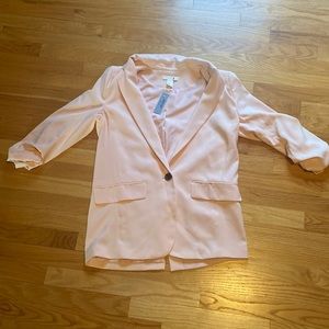 H and M Ruched Sleeve Blush Blazer